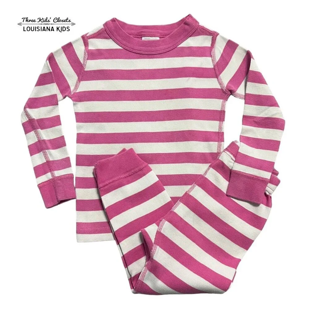 Hanna Andersson Sz 90 (3) Pink Striped Long John Pajamas
